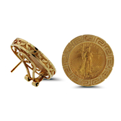 1/10oz 22KT Gold American Eagle Coin in 14KT Yellow Gold Greek Key Bezel Omega Clip Earrings