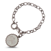 Sterling Silver 1/4 oz Noah's Ark Armenian Coin Charm Bracelet 7 1/2": 6SS-01180