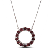 Classic Sterling Silver and Garnet Gemstone Round Necklace: 6SSN-0572