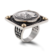 Sterling Silver and 14KT Yellow Gold Antique Roman Enspired Coin Ring