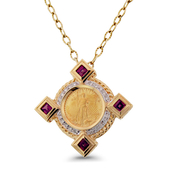 14KT Yellow Gold Coin Pendant with 0.20 CT Pink Tourmaline: 9PRC-101
