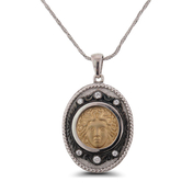 Sterling Silver and 14KT Yellow Gold 2013 Medusa Pentant Locket with Cubic Zirconia and Black Rhodiu